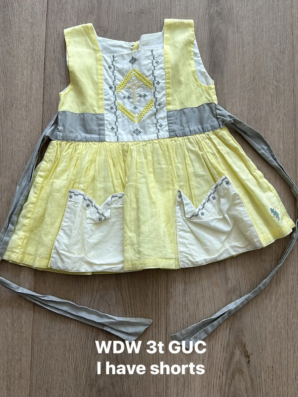 Well Dressed Wolf Yellow and Gray Embroidered Girls Matching Top